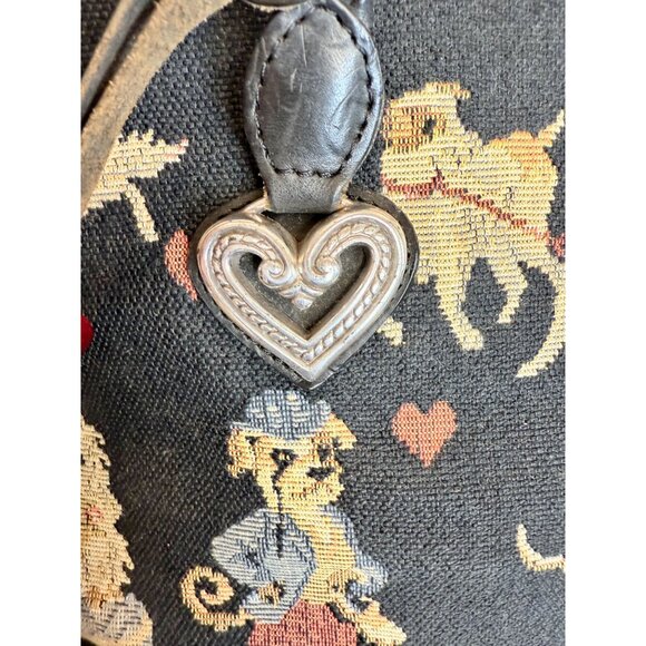 Brighton Vintage Tapestry Dog Tote with Leather Handles & Heart Charm Accents - Picture 10 of 11